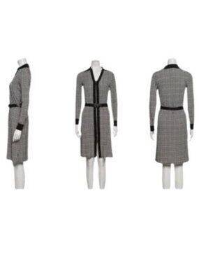 Michael Kors Black & White Houndstooth Long Sleeve Midi Shirt Dress - NWT